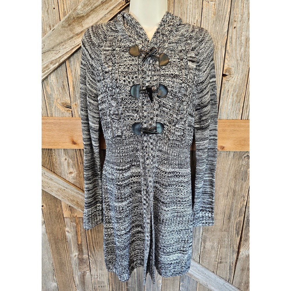Cato winter large long sleeve hooded cardigan full length EUC grey black